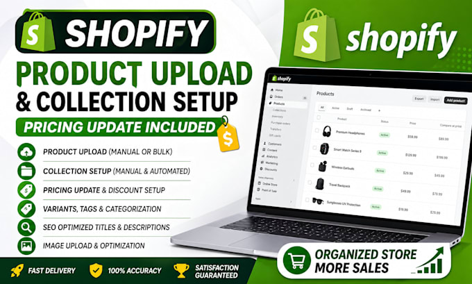 upload shopify products, create collections, and update pricing professio