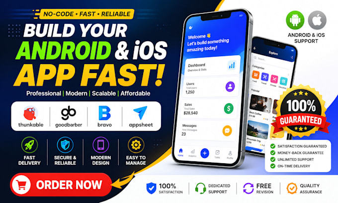 create an android and ios app with thunkable goodbarber bravo appsheet