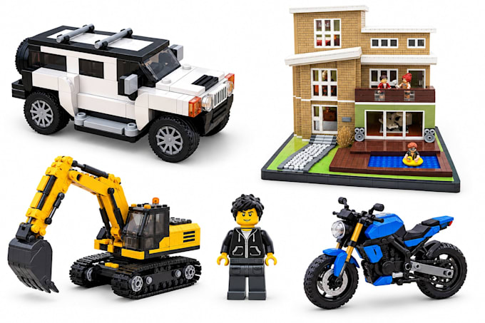 do custom 3d lego  minifigure, truck, excavator, bike, jeep, house, partlists