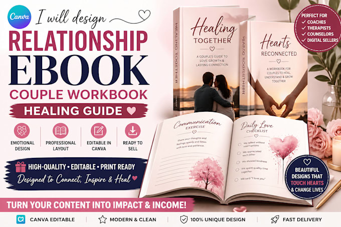 design canva relationship ebook, couple workbook, healing