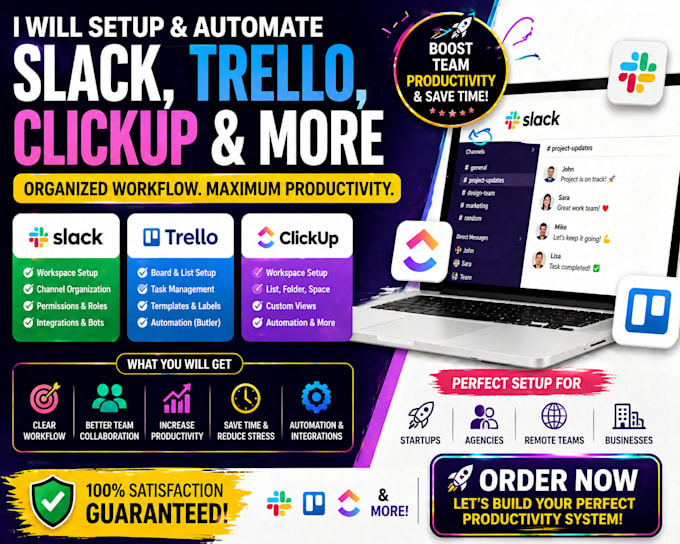 setup slack workspace trello clickup automation project management airtable