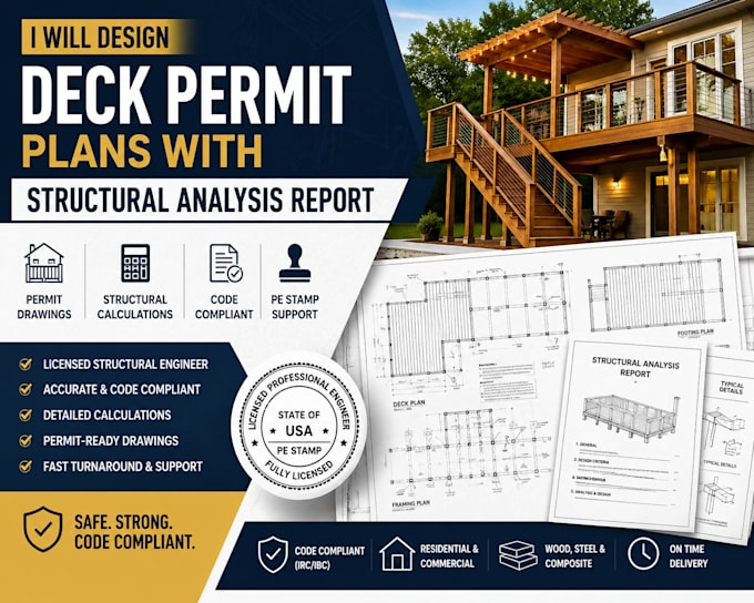 engineer deck plans with stamped structural report USA