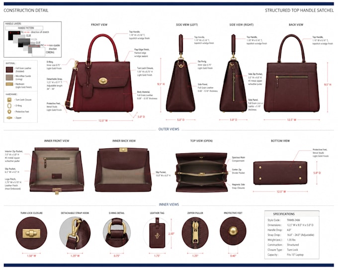 design fashion tech pack for bag backpack handbag purse luggage coach bag