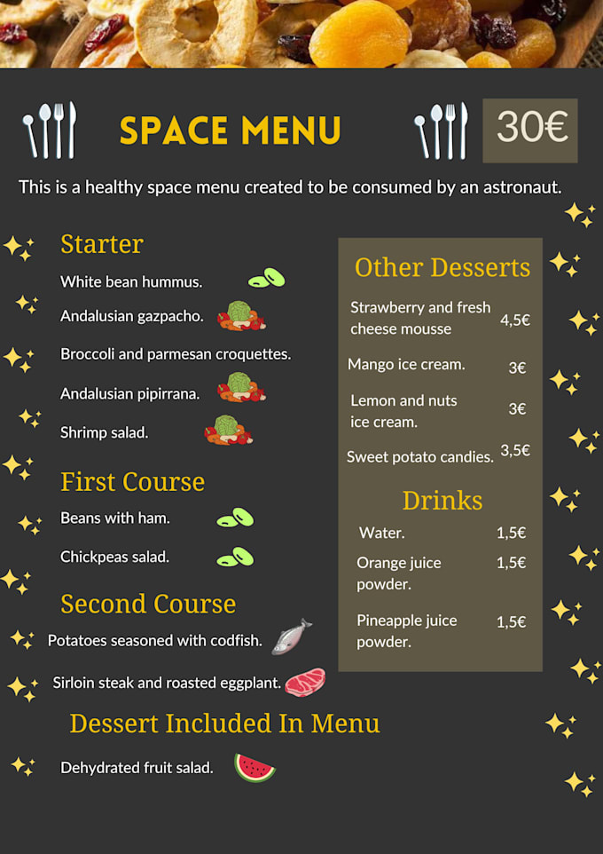 desing a restaurant menu