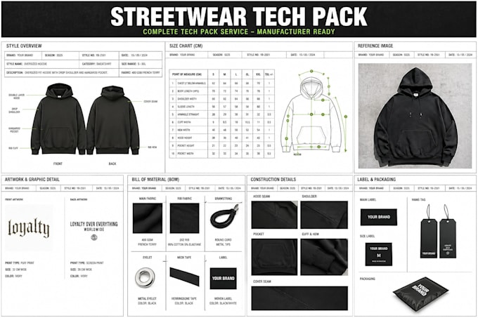 create streetwear tech pack ready for manufacturing