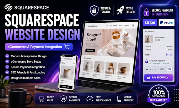 design a squarespace website with ecommerce and secure payment integration