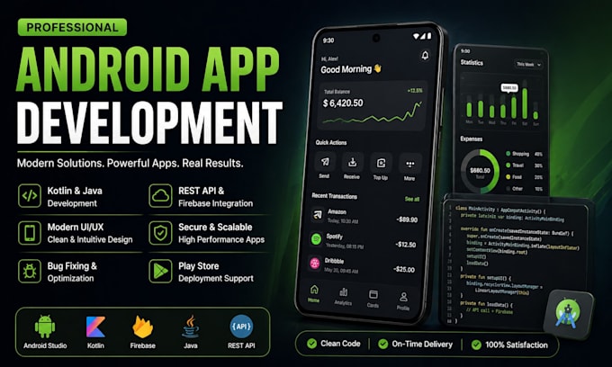 develop android app in java or kotlin with clean architecture