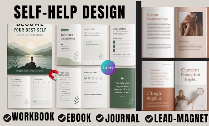 design and format self help workbooks, journals, ebooks, and lead magnets
