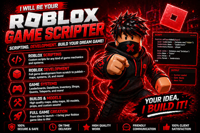 be the scripter for your roblox game, roblox developer