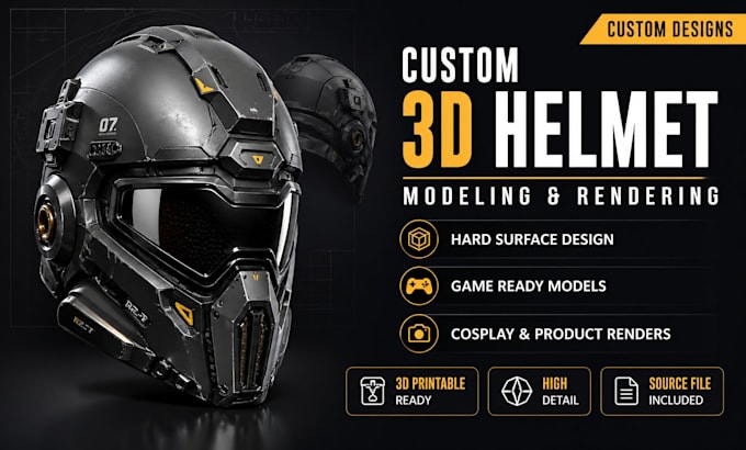 create 3d helmet model hard surface design and realistic render