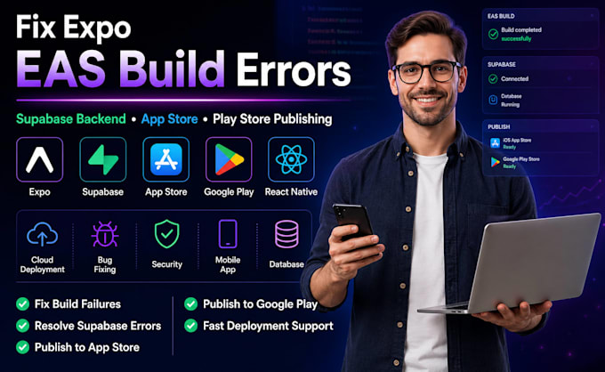 fix expo eas build errors, publish app and supabase error fix