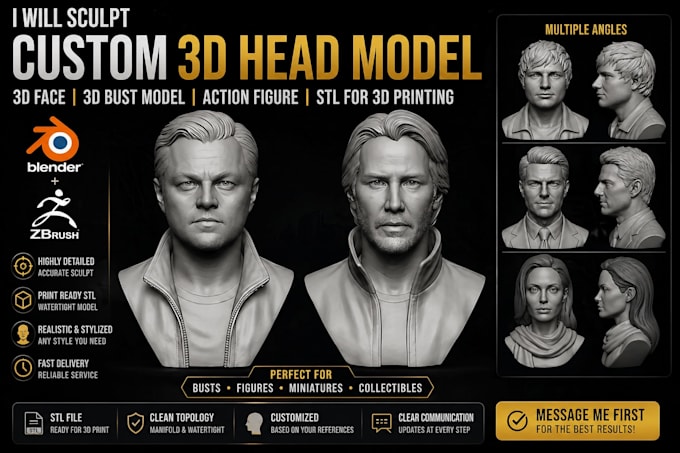 sculpt custom 3d head model 3d face 3d bust model action figure stl 3d printing
