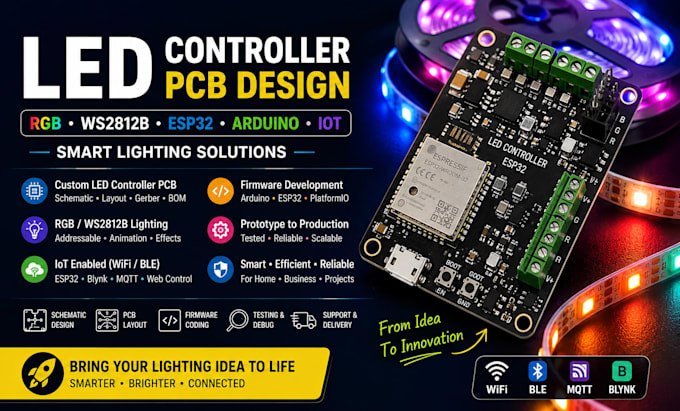 design led controller pcb, rgb ws2812b,esp32 lighting system arduino iot