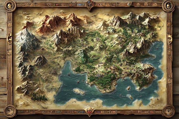 do medieval fantasy map, isometric vector map illustration