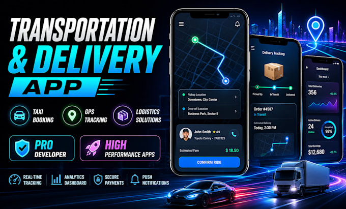 build transportation app, delivery and logistics app, taxi booking app, gps app