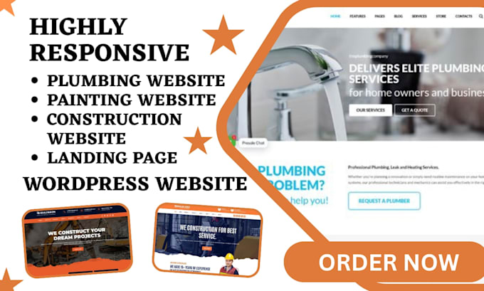 build wordpress plumbing painting construction website SEO optimized and booking