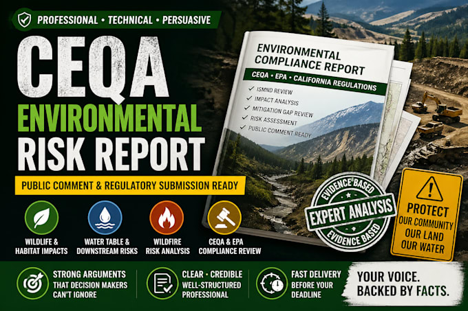 write ceqa environmental compliance report, epa risk analysis and public comment