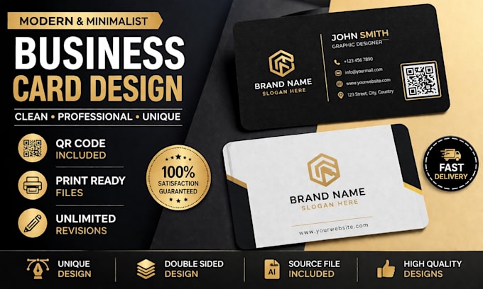 design modern minimalist business card with qr code and print ready files