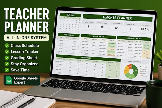create custom teacher planner, class schedule, grading sheet, lesson tracker