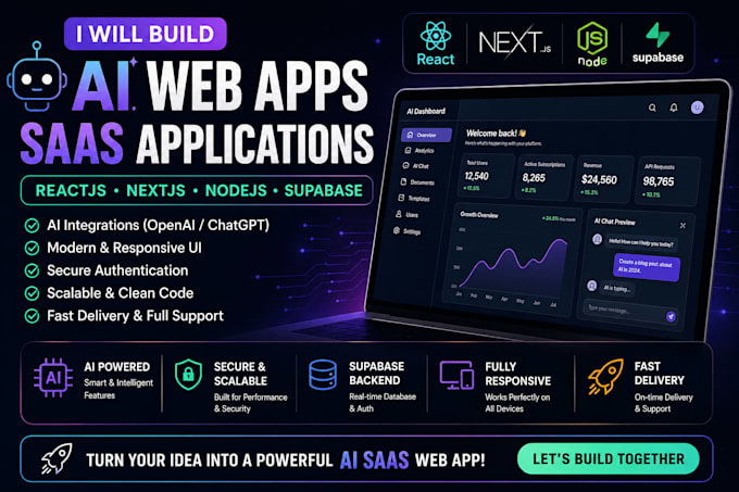 build ai web apps reactjs nextjs nodejs supabase saas developer ai nodejs