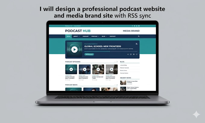 design professional podcast website and media brand site with RSS sync