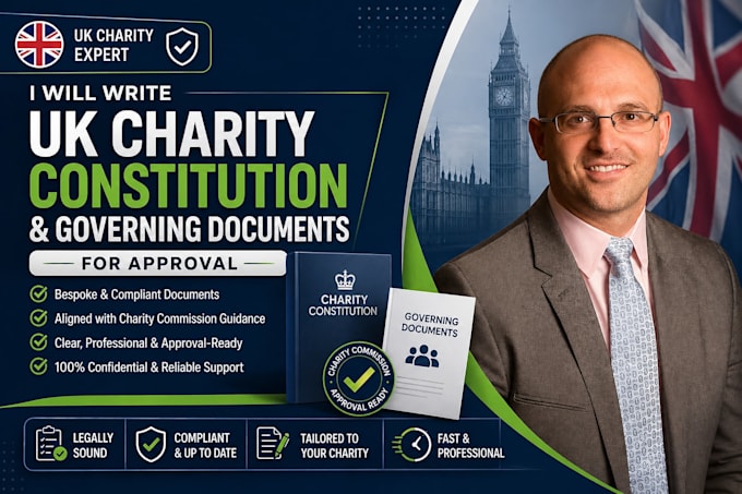 write UK charity constitution and governing documents for approval