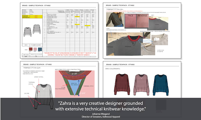 design, source, and create techpacks for sweaters