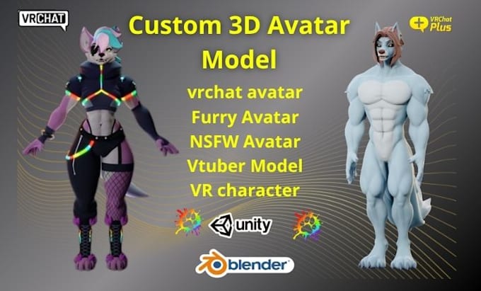 create anime vrchat avatar, furry vtuber model, anime vtuber, 3d nsfw model,
