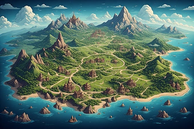 design detailed fantasy world map illustration
