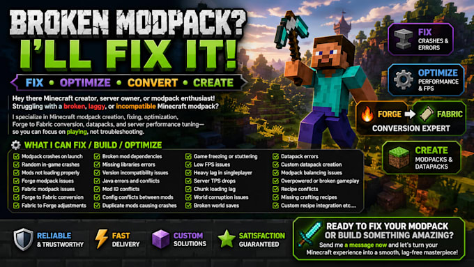 build fix optimize minecraft modpack convert forge mod to fabric datapack server