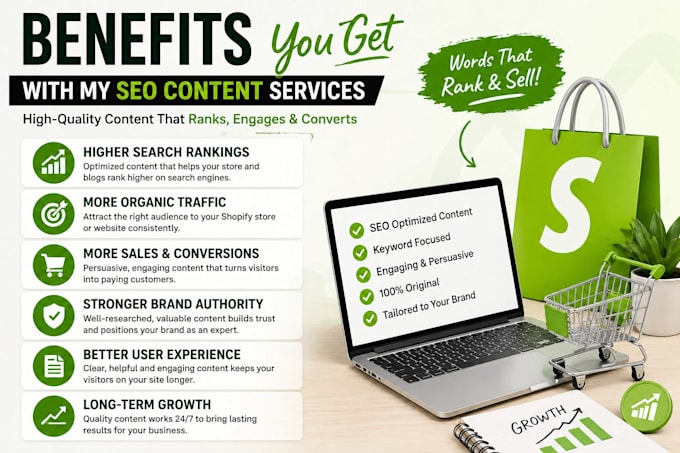 can provide SEO content for shopify stores, products, and blogs