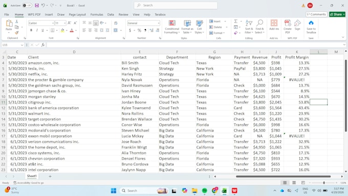 clean, format, merge, split excel data