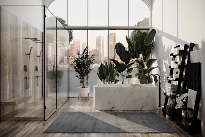 design a modern bathroom interior with realistic 3d renderings