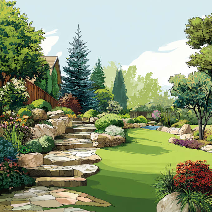 a harmonious landscape backyard design as a landscape architect
