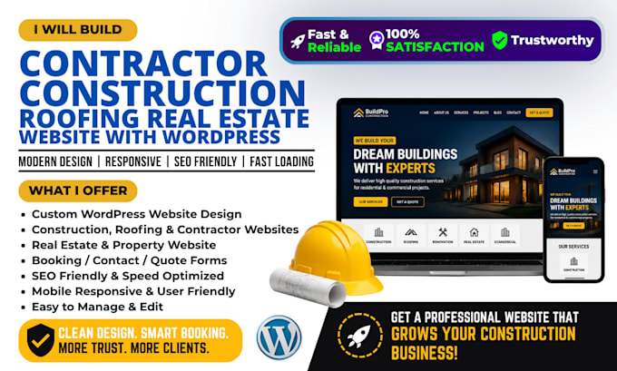 build contractor, construction, roofing, real estate website with wordpress