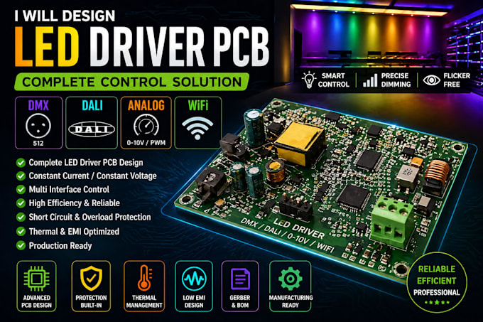 design esp32 schematic led driver pcb control with dmx dali analog wifi interfac