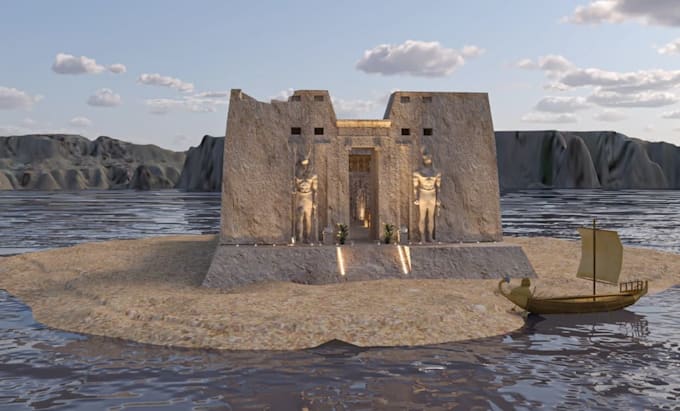 upgrade 3d ancient and modern temple, medieval volcanic temple, medieval terrain