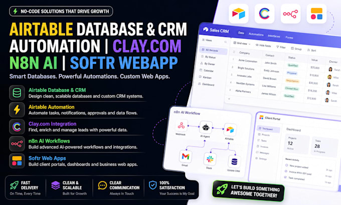 setup airtable database crm, notion workspace template, n8n automation, softr