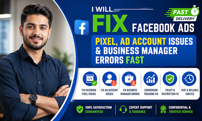 fix facebook ads pixel, ad account issues and business manager errors fast