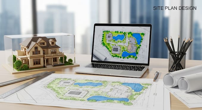 do architectural site plan rendering and real estate 2d site plan