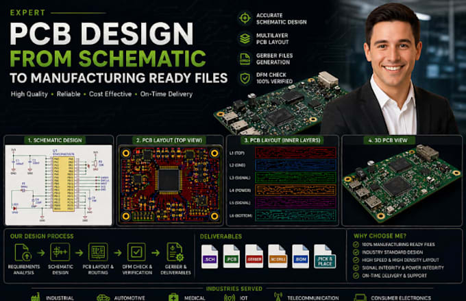 provide expert pcb design from schematic to manufacturing ready files