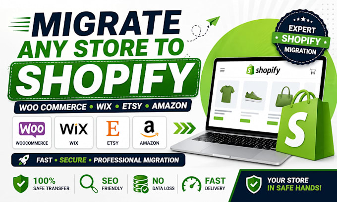 migrate backup woocommerce wix etsy or amazon store to shopify