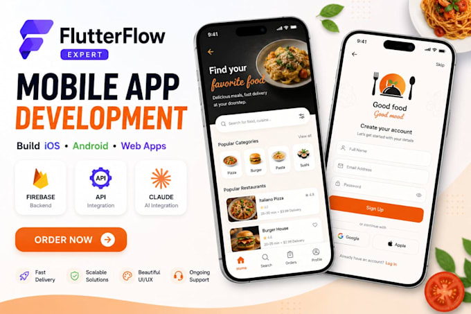 build any flutterflow mobile app, booking app restaurant app, delivery app