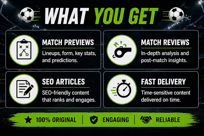 write football match previews and reviews SEO articles