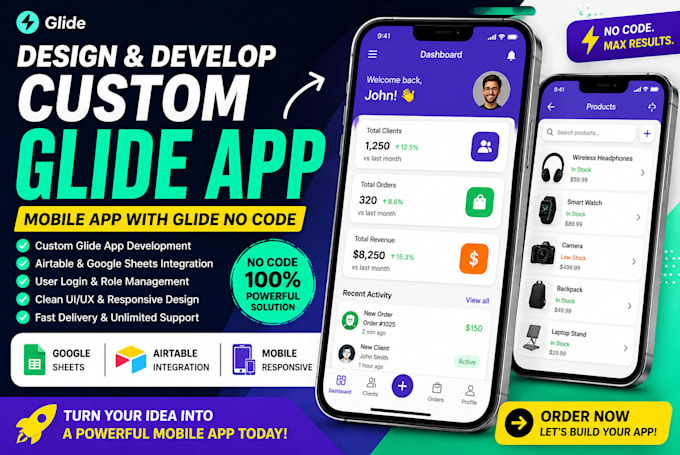 design and develop a custom glide app, mobile app with glide no code