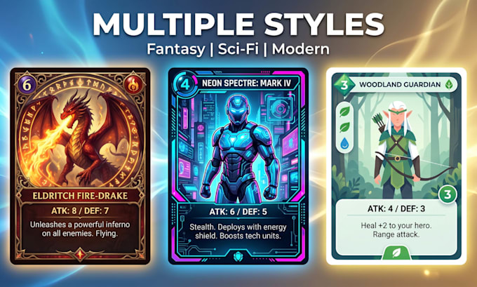 design professional trading card game tcg templates, frames and mockups