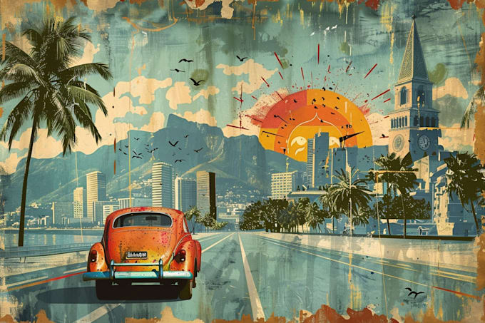 create a vintage retro style travel poster design