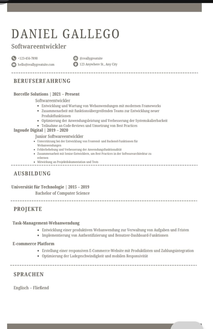 create german CV lebenslauf fir ausbuildung