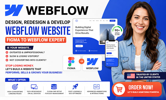 design redesign and develop webflow website  figma to webflow expert