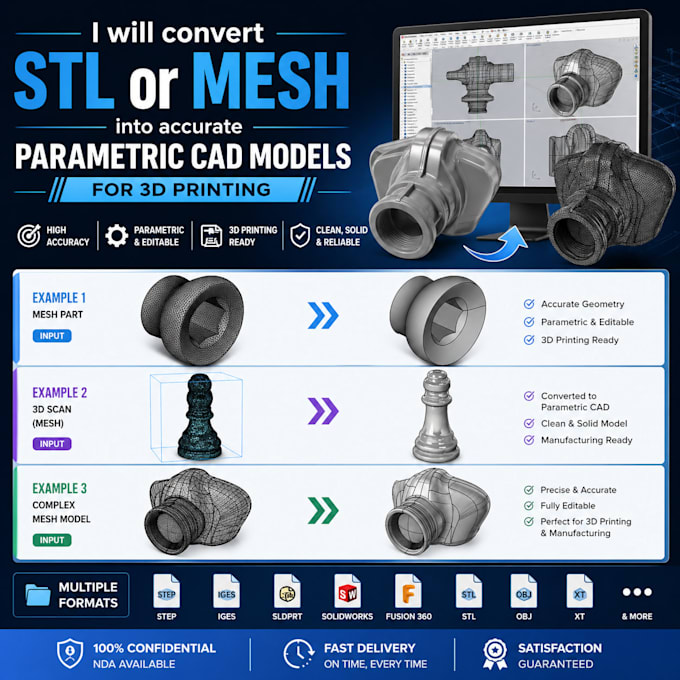 covert stl or mesh into accurate parametric cad model for 3d printing stl repair